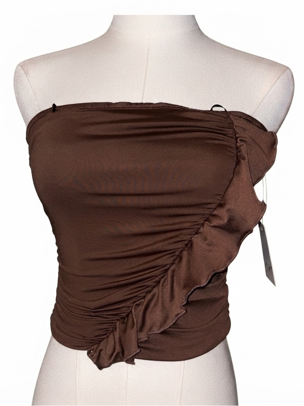 Gaze Brown Ruffle Strapless Top - Picture 2 of 7